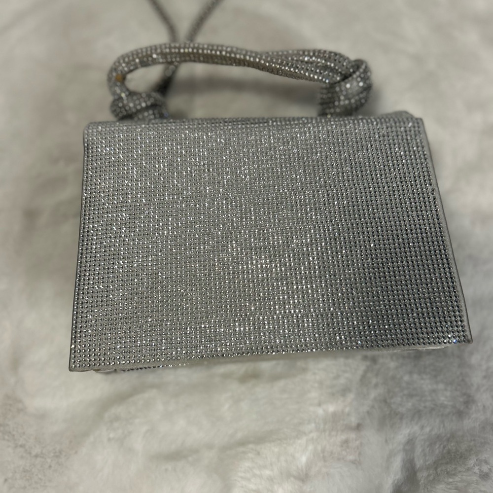 ZARA Rhinestone Clutch Silver Sparkly Evening Bag Chain Strap special occasion - Picture 5 of 5